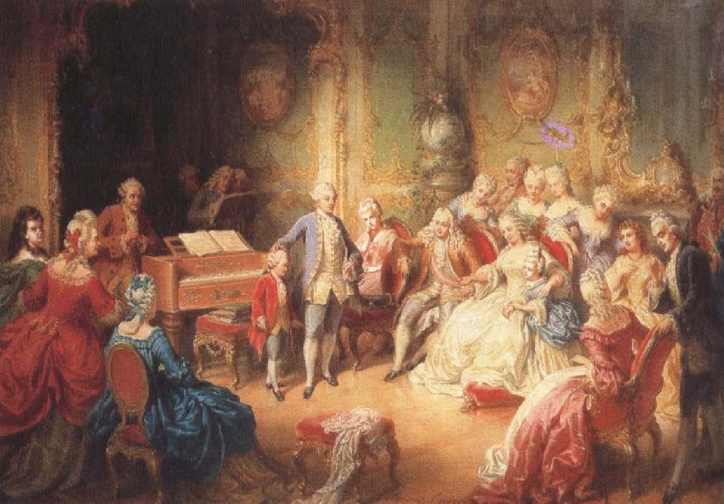 antonin dvorak the young mozart being presented by joseph ii to his wife, the empress maria theresa oil painting image
